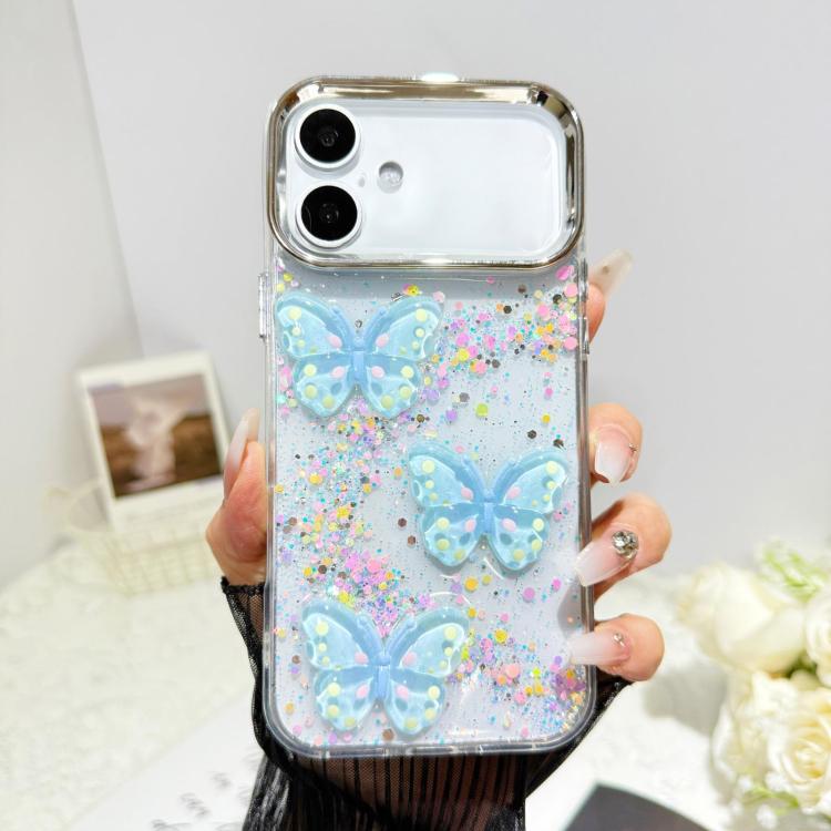 For iPhone 16 Plus Glitter 3D Butterfly Epoxy Resin Phone Case