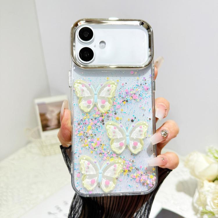 For iPhone 16 Plus Glitter 3D Butterfly Epoxy Resin Phone Case