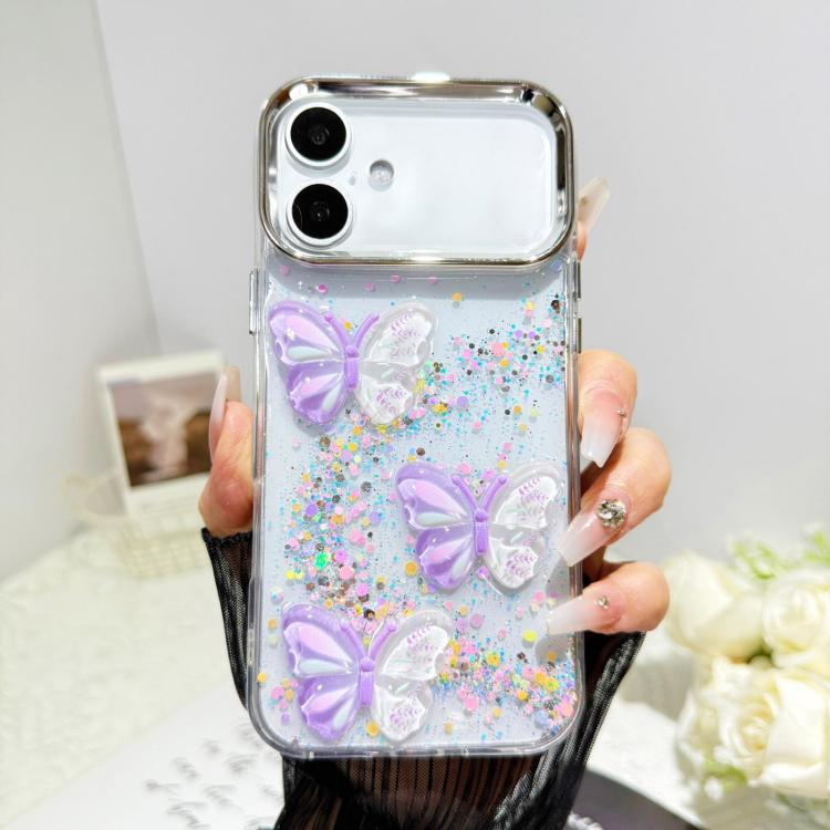For iPhone 16 Glitter 3D Butterfly Epoxy Resin Phone Case