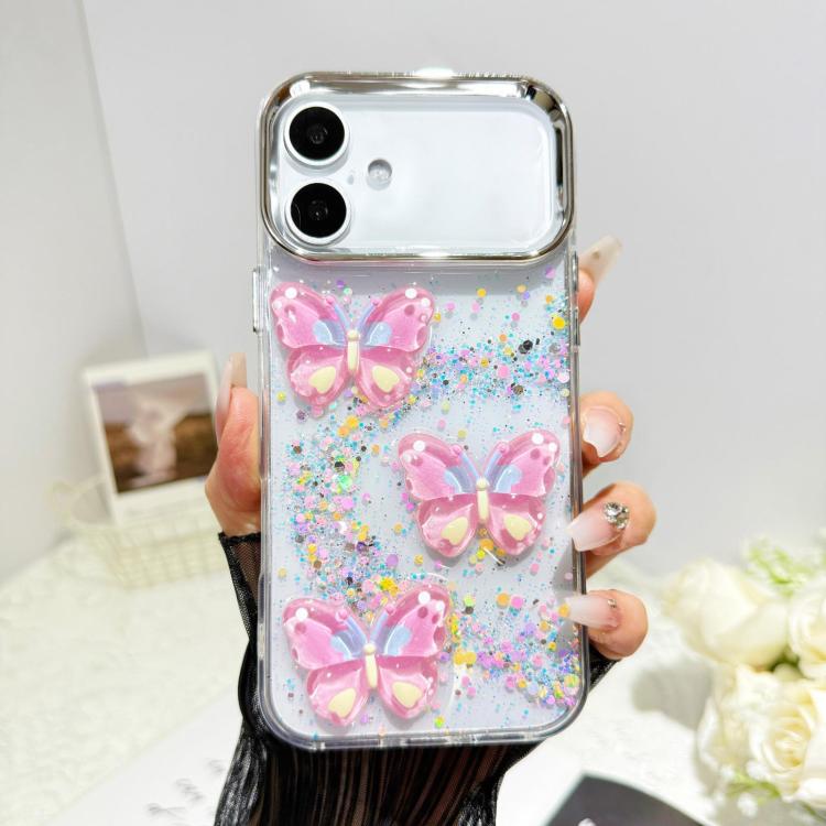 For iPhone 16 Glitter 3D Butterfly Epoxy Resin Phone Case