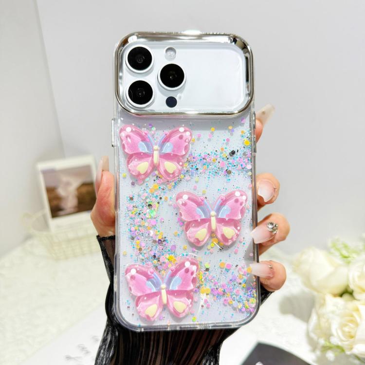For iPhone 15 Pro Max Glitter 3D Butterfly Epoxy Resin Phone Case