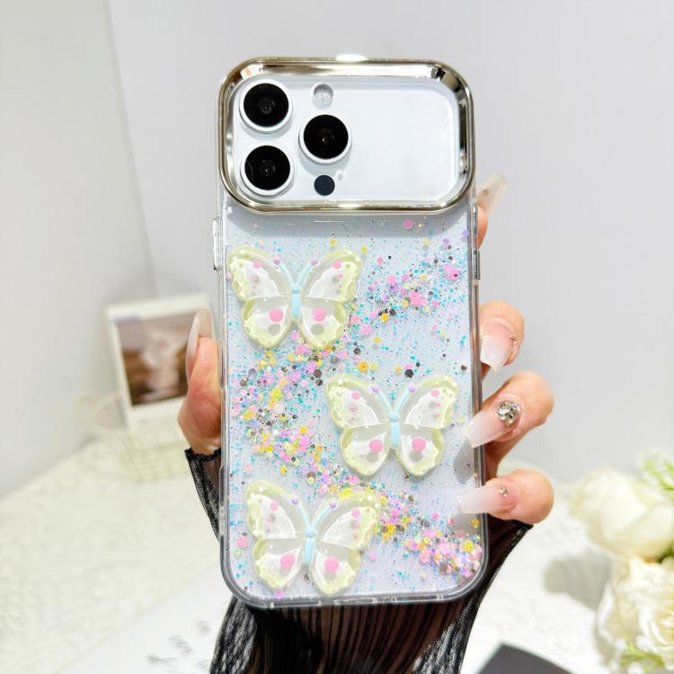 For iPhone 15 Pro Max Glitter 3D Butterfly Epoxy Resin Phone Case