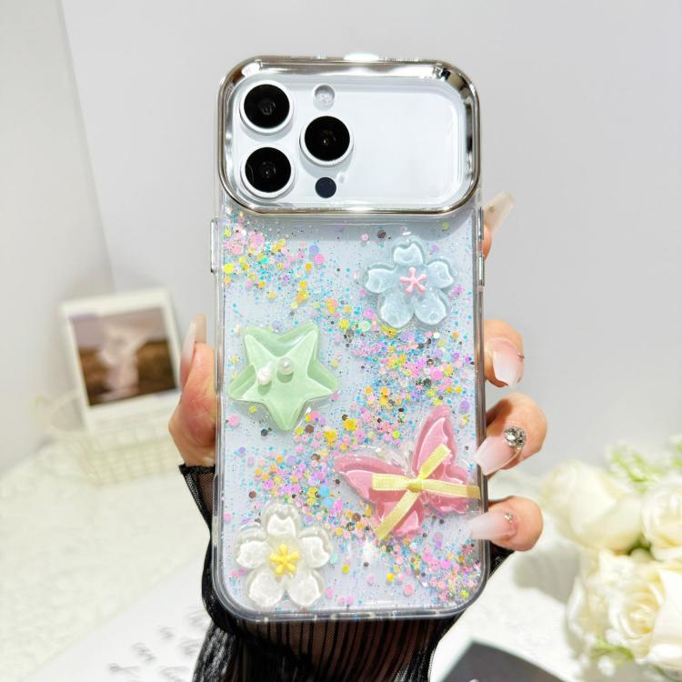 For iPhone 15 Pro Glitter 3D Butterfly Epoxy Resin Phone Case