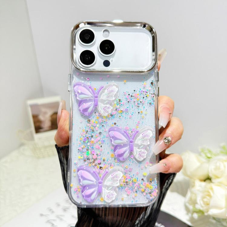 For iPhone 15 Pro Glitter 3D Butterfly Epoxy Resin Phone Case