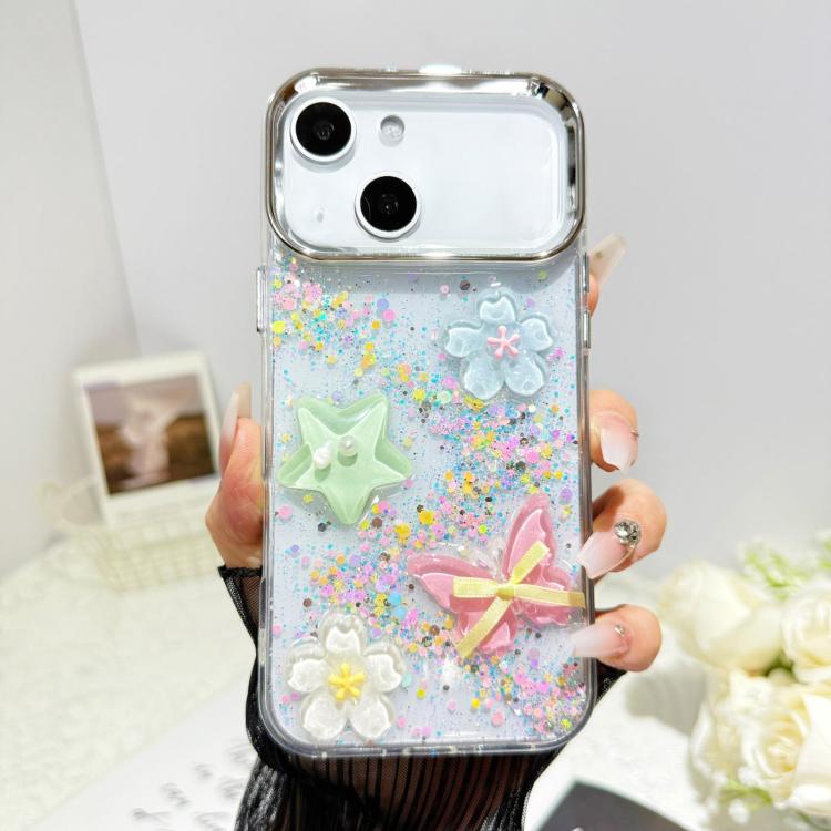 For iPhone 15 Plus Glitter 3D Butterfly Epoxy Resin Phone Case