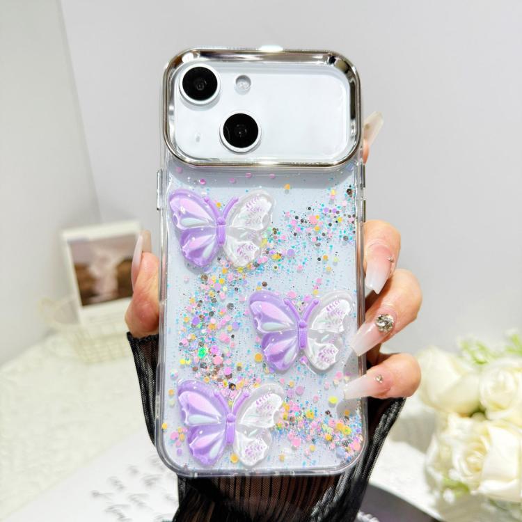 For iPhone 15 Glitter 3D Butterfly Epoxy Resin Phone Case