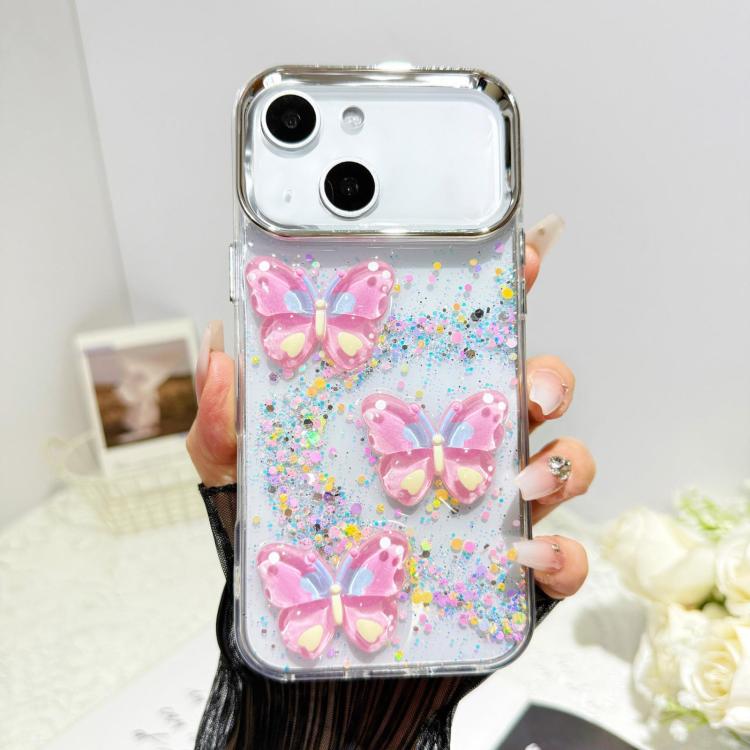 For iPhone 15 Glitter 3D Butterfly Epoxy Resin Phone Case