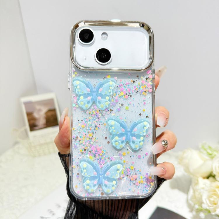 For iPhone 15 Glitter 3D Butterfly Epoxy Resin Phone Case