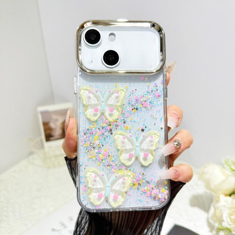 For iPhone 15 Glitter 3D Butterfly Epoxy Resin Phone Case