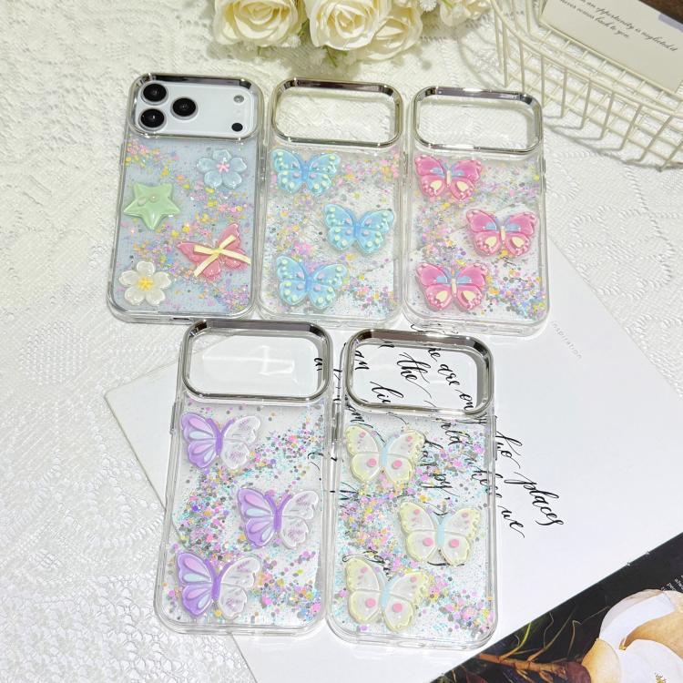 For iPhone 15 Glitter 3D Butterfly Epoxy Resin Phone Case