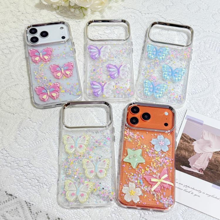 For iPhone 15 Glitter 3D Butterfly Epoxy Resin Phone Case