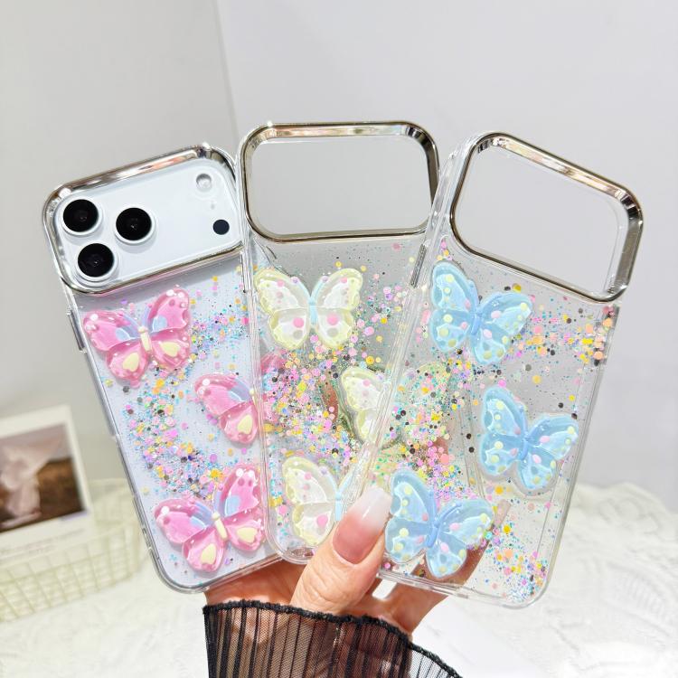 For iPhone 15 Glitter 3D Butterfly Epoxy Resin Phone Case