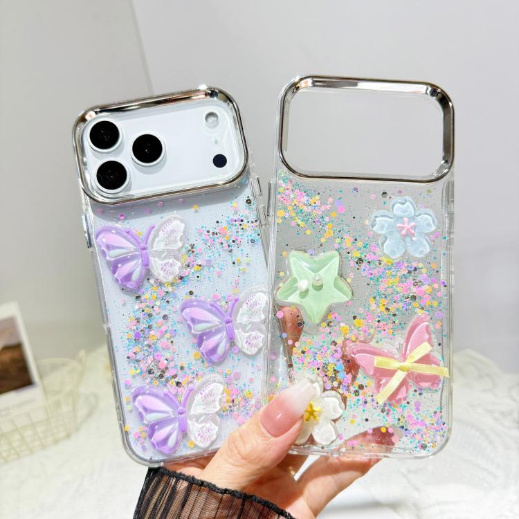 For iPhone 15 Glitter 3D Butterfly Epoxy Resin Phone Case