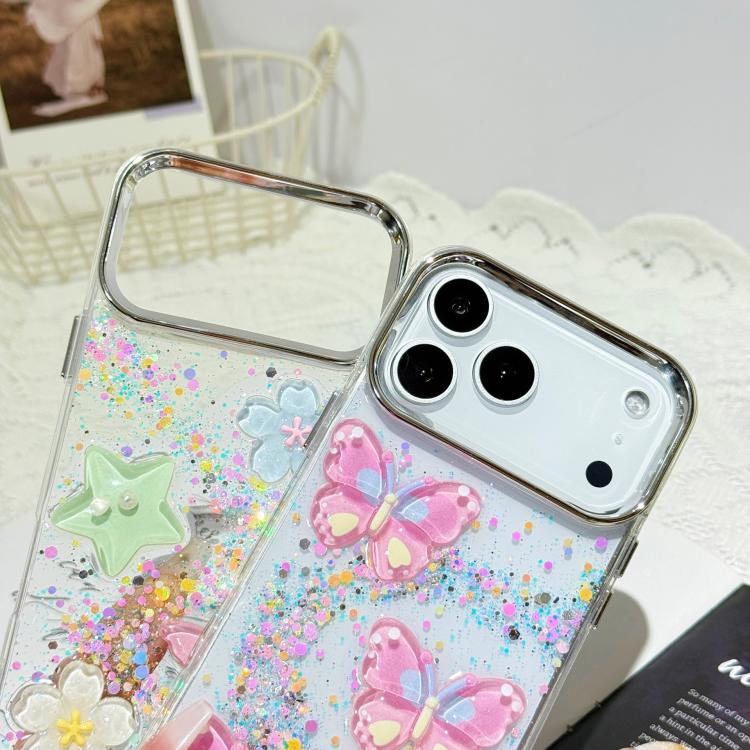 For iPhone 15 Glitter 3D Butterfly Epoxy Resin Phone Case