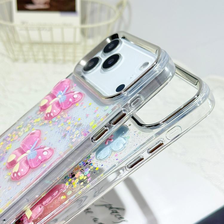 For iPhone 15 Glitter 3D Butterfly Epoxy Resin Phone Case