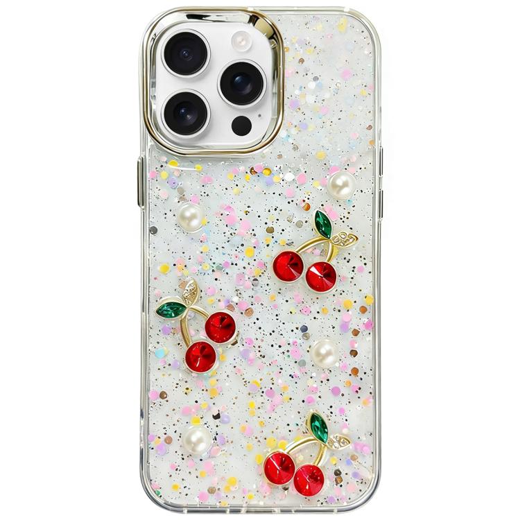 For iPhone 16 Pro Glitter 3D Cherry Epoxy Resin Phone Case