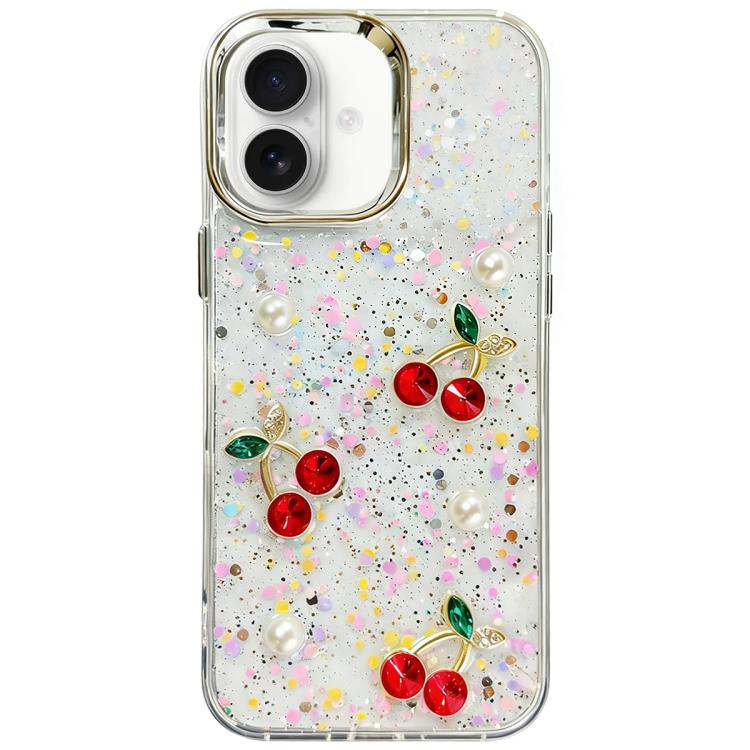 For iPhone 16 Glitter 3D Cherry Epoxy Resin Phone Case