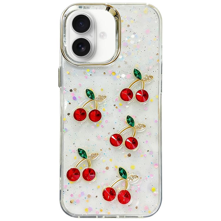 For iPhone 16 Glitter 3D Cherry Epoxy Resin Phone Case