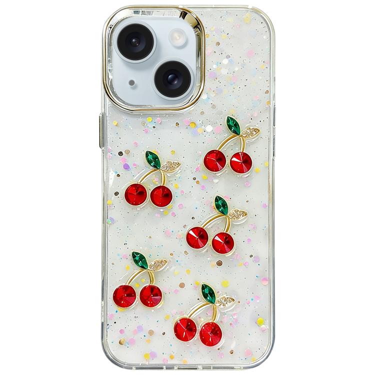 For iPhone 15 Plus Glitter 3D Cherry Epoxy Resin Phone Case