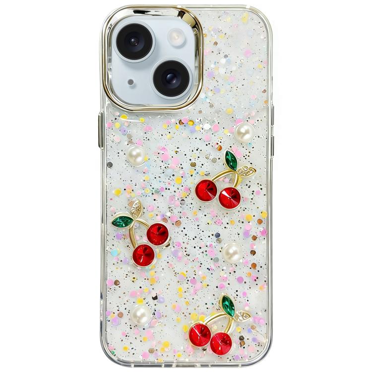 For iPhone 15 Glitter 3D Cherry Epoxy Resin Phone Case