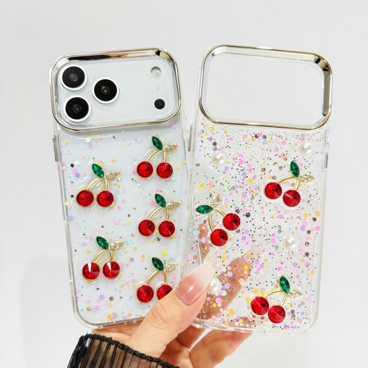 For iPhone 17 Pro Max Glitter 3D Cherry Epoxy Resin Phone Case