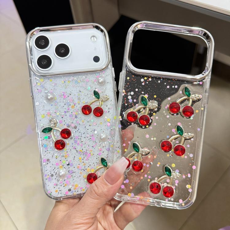 For iPhone 17 Pro Max Glitter 3D Cherry Epoxy Resin Phone Case