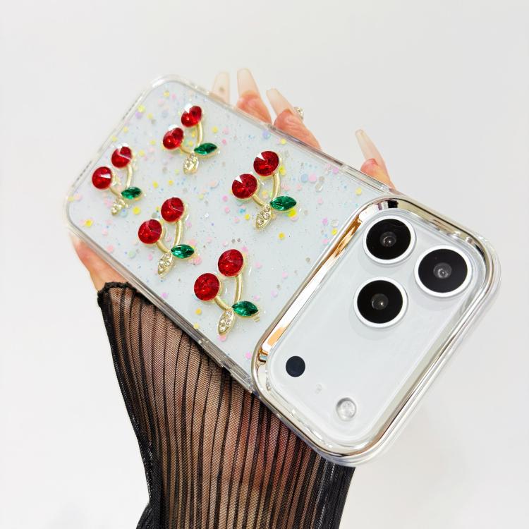 For iPhone 17 Pro Max Glitter 3D Cherry Epoxy Resin Phone Case