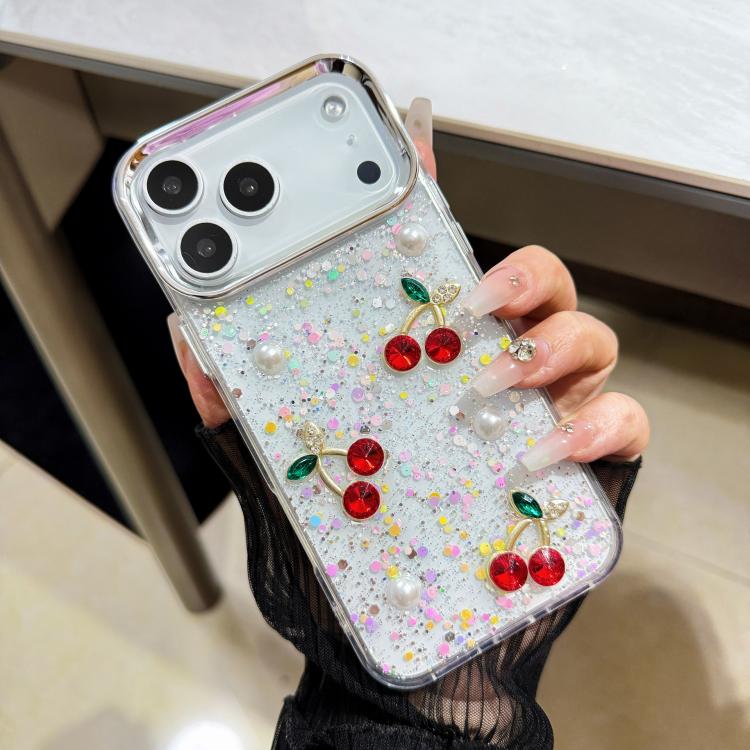 For iPhone 17 Pro Max Glitter 3D Cherry Epoxy Resin Phone Case