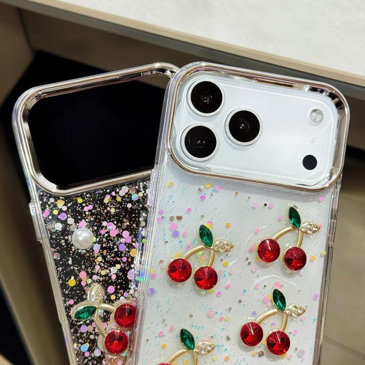 For iPhone 17 Pro Max Glitter 3D Cherry Epoxy Resin Phone Case