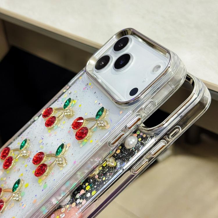 For iPhone 17 Pro Max Glitter 3D Cherry Epoxy Resin Phone Case