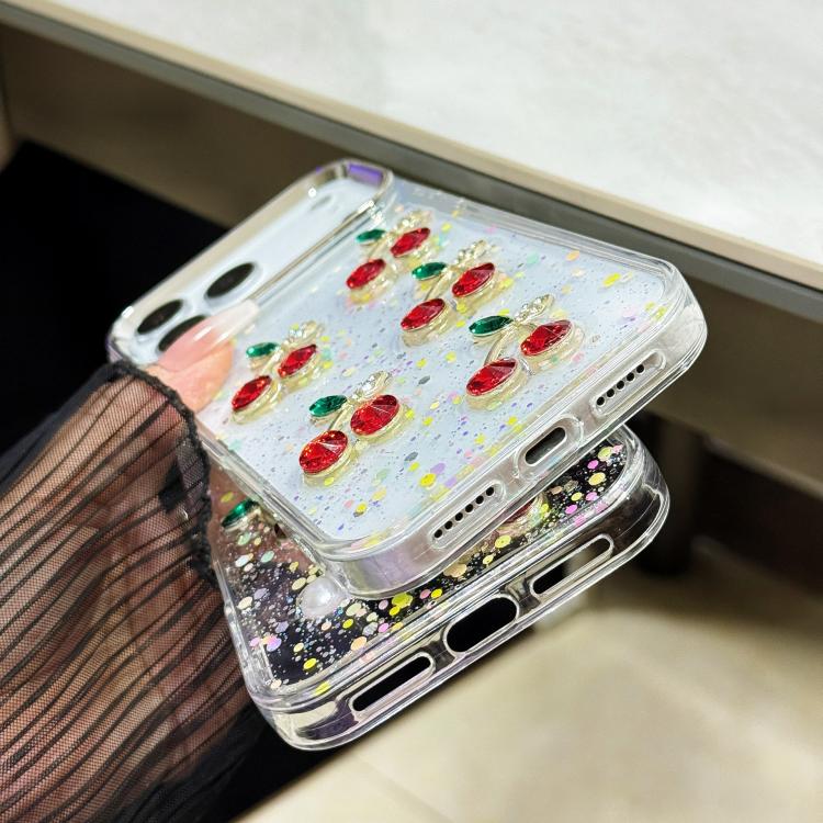 For iPhone 16 Plus Glitter 3D Cherry Epoxy Resin Phone Case