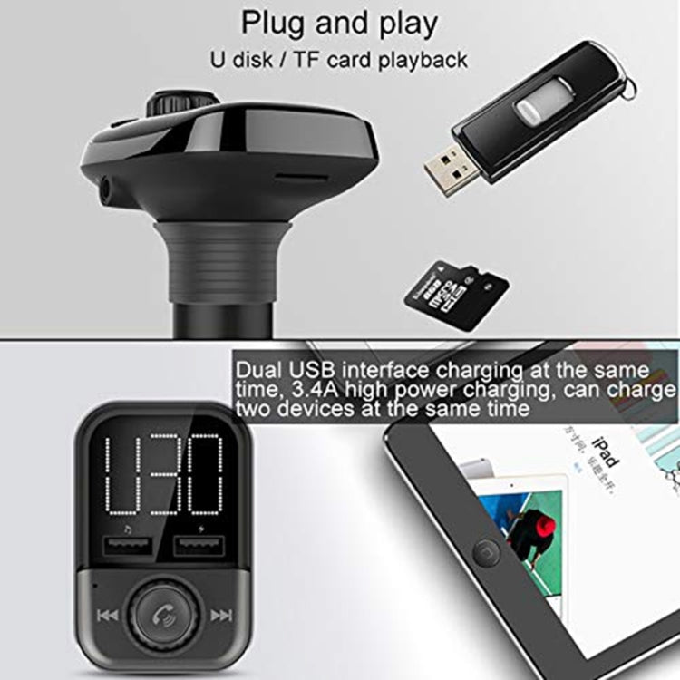 Car Wireless Bluetooth Headset BT72 Dual USB Charging Smart Bluetooth FM Transmitter MP3 Music Player Car Kit with 1.5 inch White Display Screen, Support Bluetooth Call, TF Card & U Disk