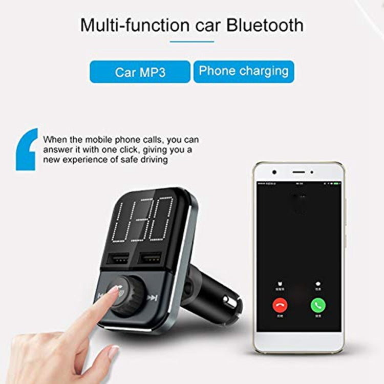 Car Wireless Bluetooth Headset BT72 Dual USB Charging Smart Bluetooth FM Transmitter MP3 Music Player Car Kit with 1.5 inch White Display Screen, Support Bluetooth Call, TF Card & U Disk