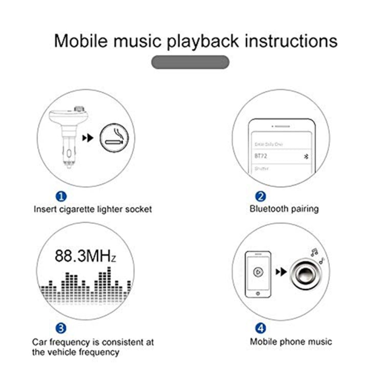 Car Wireless Bluetooth Headset BT72 Dual USB Charging Smart Bluetooth FM Transmitter MP3 Music Player Car Kit with 1.5 inch White Display Screen, Support Bluetooth Call, TF Card & U Disk