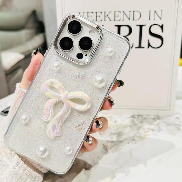 For iPhone 17 Pro 3D Bow Pearl Love Flower TPU Phone Case