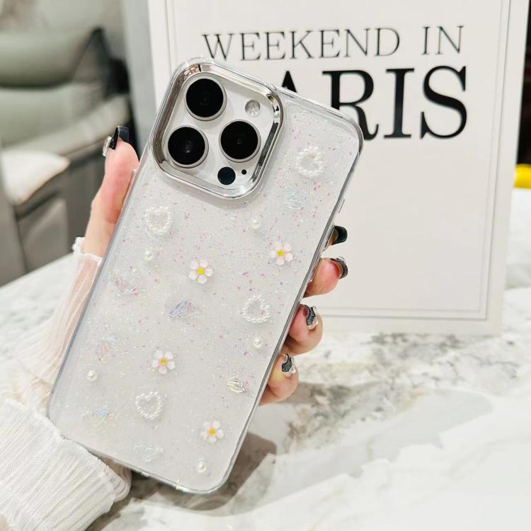 For iPhone 17 Pro 3D Bow Pearl Love Flower TPU Phone Case