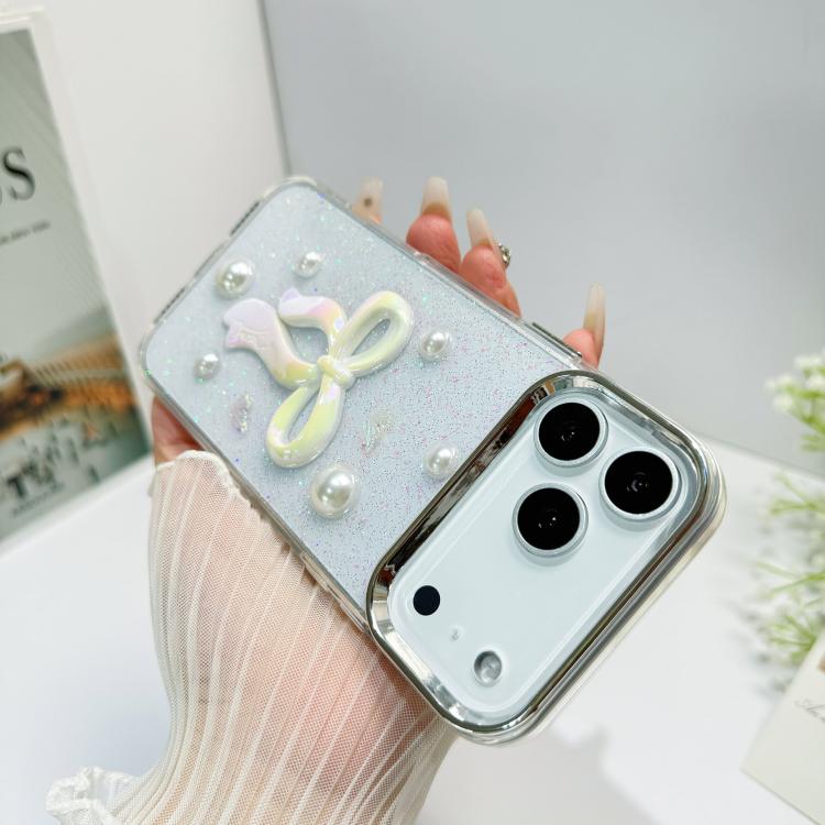 For iPhone 17 3D Bow Pearl Love Flower TPU Phone Case