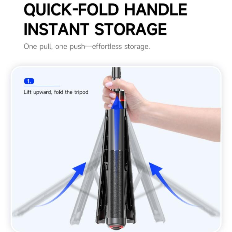 F06 Travel 1300mm Extendable Automatic Tripod One-Touch Deploy Selfie Stick Holder