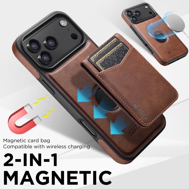 For iPhone 17 Suteni G1S5 2-in-1 Magnetic Detachable Bottle Opener Card Bag Cow Leather Back Phone Case