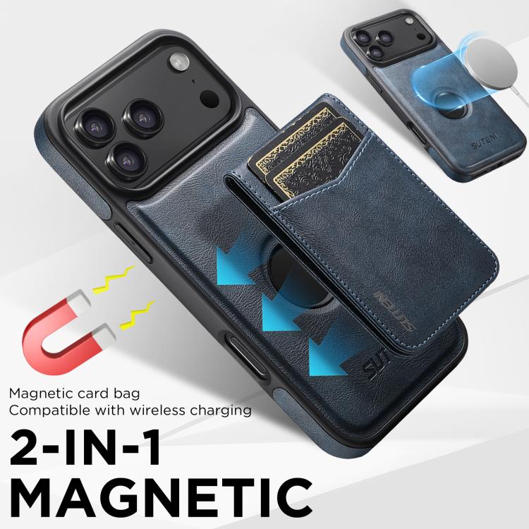For iPhone 15 Pro Max Suteni G1S5 2-in-1 Magnetic Detachable Bottle Opener Card Bag Cow Leather Back Phone Case