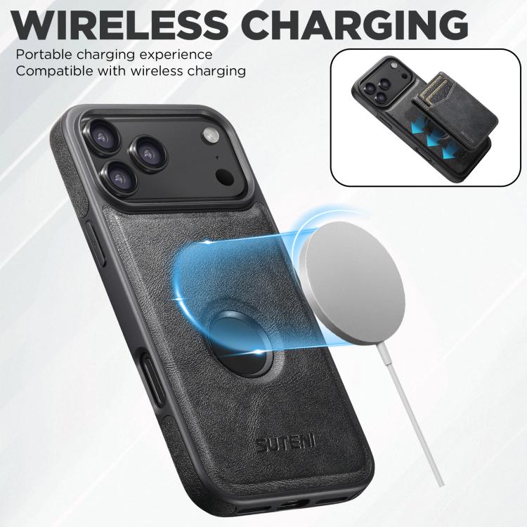 For iPhone 15 Suteni G1S5 2-in-1 Magnetic Detachable Bottle Opener Card Bag Cow Leather Back Phone Case