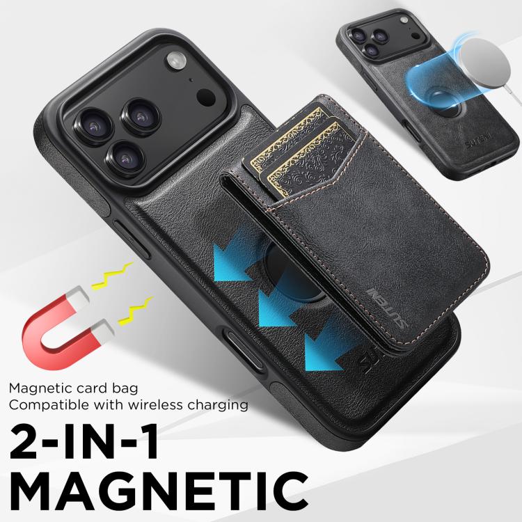 For iPhone 13 Pro Suteni G1S5 2-in-1 Magnetic Detachable Bottle Opener Card Bag Cow Leather Back Phone Case