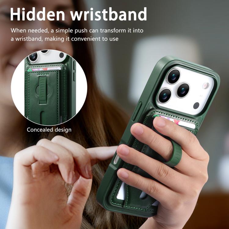 For iPhone 17 Pro Max CaseNeo Retro Wristband Elastic Card Bag Magnetic Back Phone Case