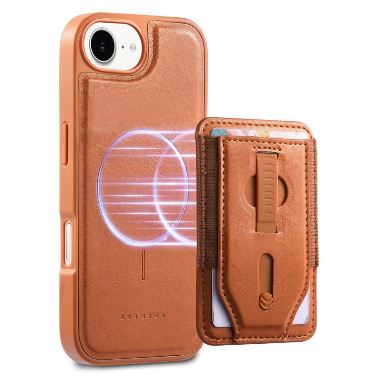 For iPhone 17e / 16e CaseNeo Retro Wristband Elastic Card Bag Magnetic Back Phone Case