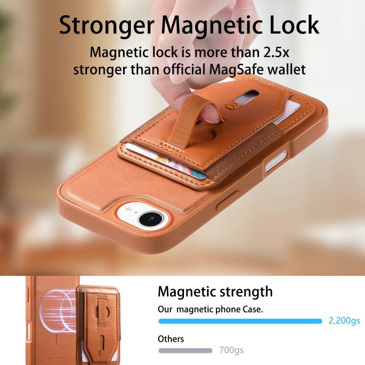 For iPhone 17e / 16e CaseNeo Retro Wristband Elastic Card Bag Magnetic Back Phone Case