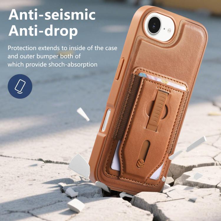 For iPhone 17e / 16e CaseNeo Retro Wristband Elastic Card Bag Magnetic Back Phone Case