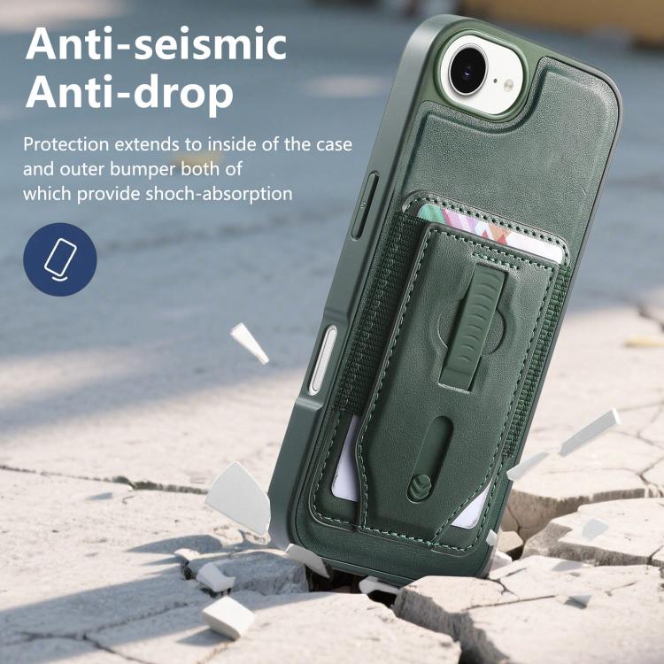 For iPhone 17e / 16e CaseNeo Retro Wristband Elastic Card Bag Magnetic Back Phone Case