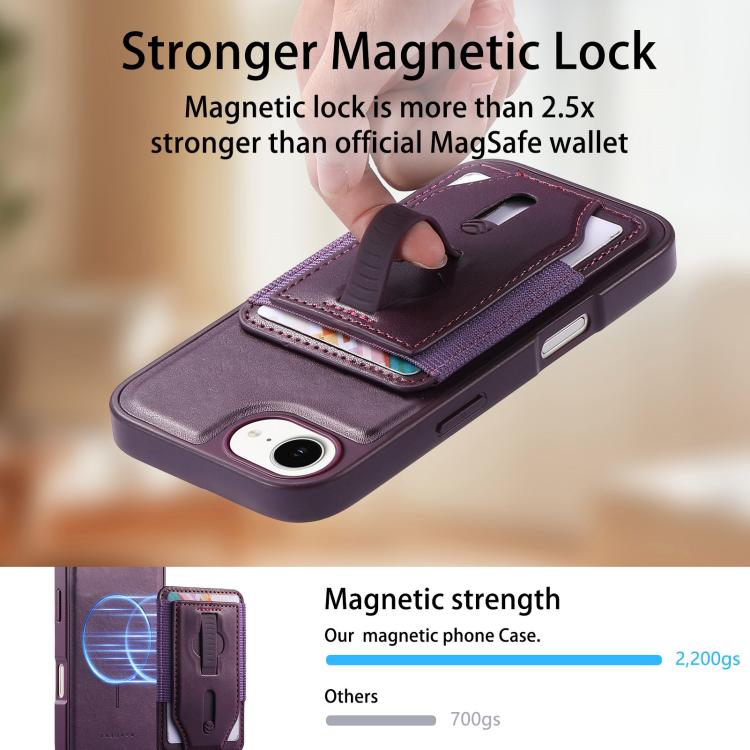 For iPhone 17e / 16e CaseNeo Retro Wristband Elastic Card Bag Magnetic Back Phone Case