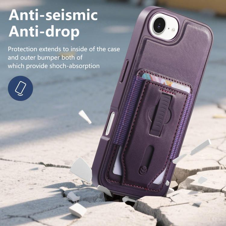 For iPhone 17e / 16e CaseNeo Retro Wristband Elastic Card Bag Magnetic Back Phone Case