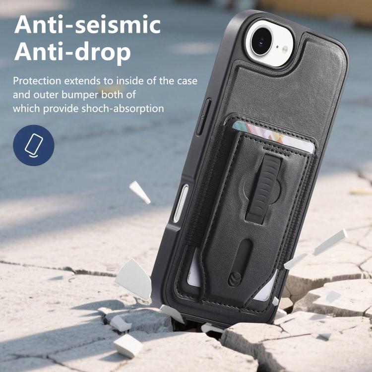For iPhone 17e / 16e CaseNeo Retro Wristband Elastic Card Bag Magnetic Back Phone Case